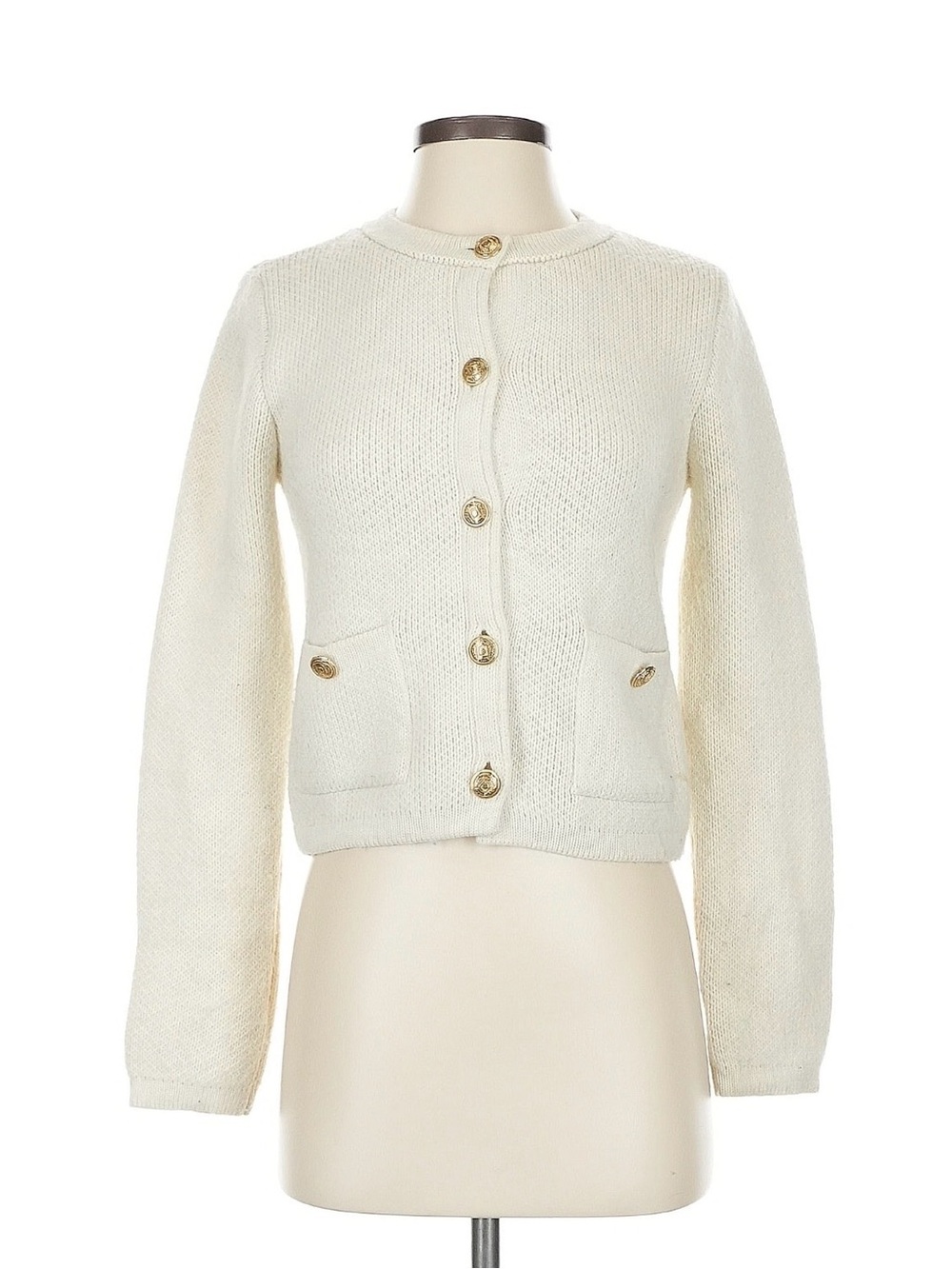 Zara Cream Knit Button-Front Cardigan